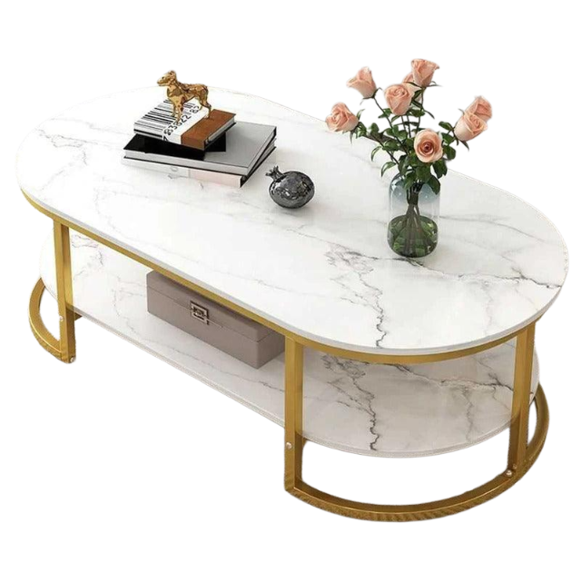 Modern Oval Marble & Gold Accent Coffee Table