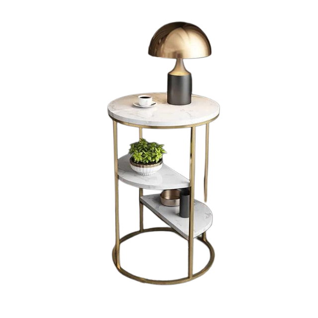 Modern 3-Tier Marble & Gold Accent End Table