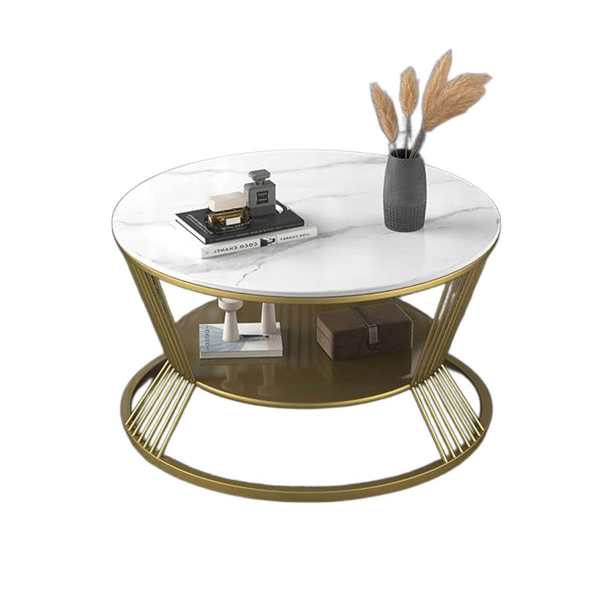 Modern Round Marble & Gold Accent Coffee Table